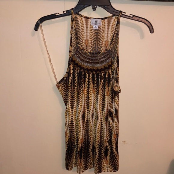Worthington gold & brown with beaded neck tank top - Picture 1 of 6
